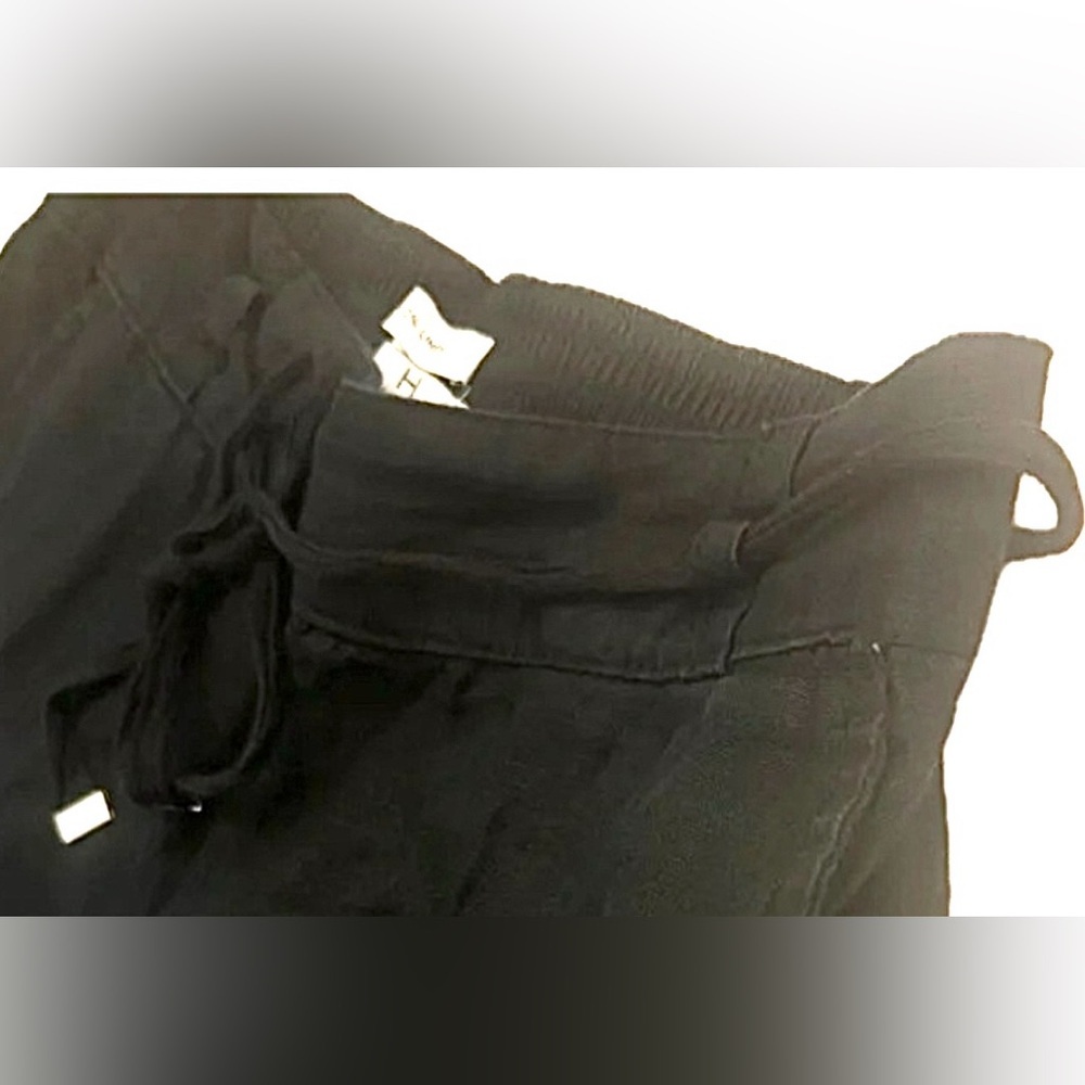 H by Halston Linen Wide Leg Ankle Crop Pants in Black with Pockets S - Picture 5 of 11